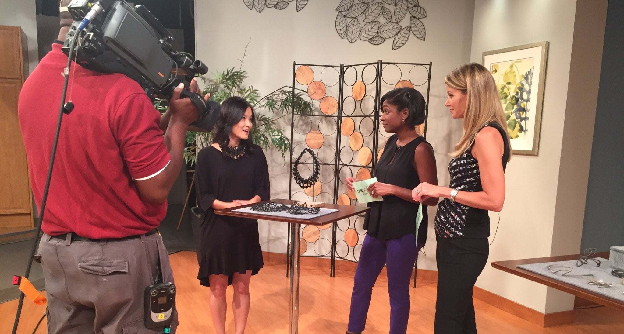 CBS's Great Day Washington filming with jewelry designer Jenny Wu showcasing LACE jewelry collection