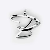 Sterling silver initials pendant necklace with three-dimensional script design and polished finish