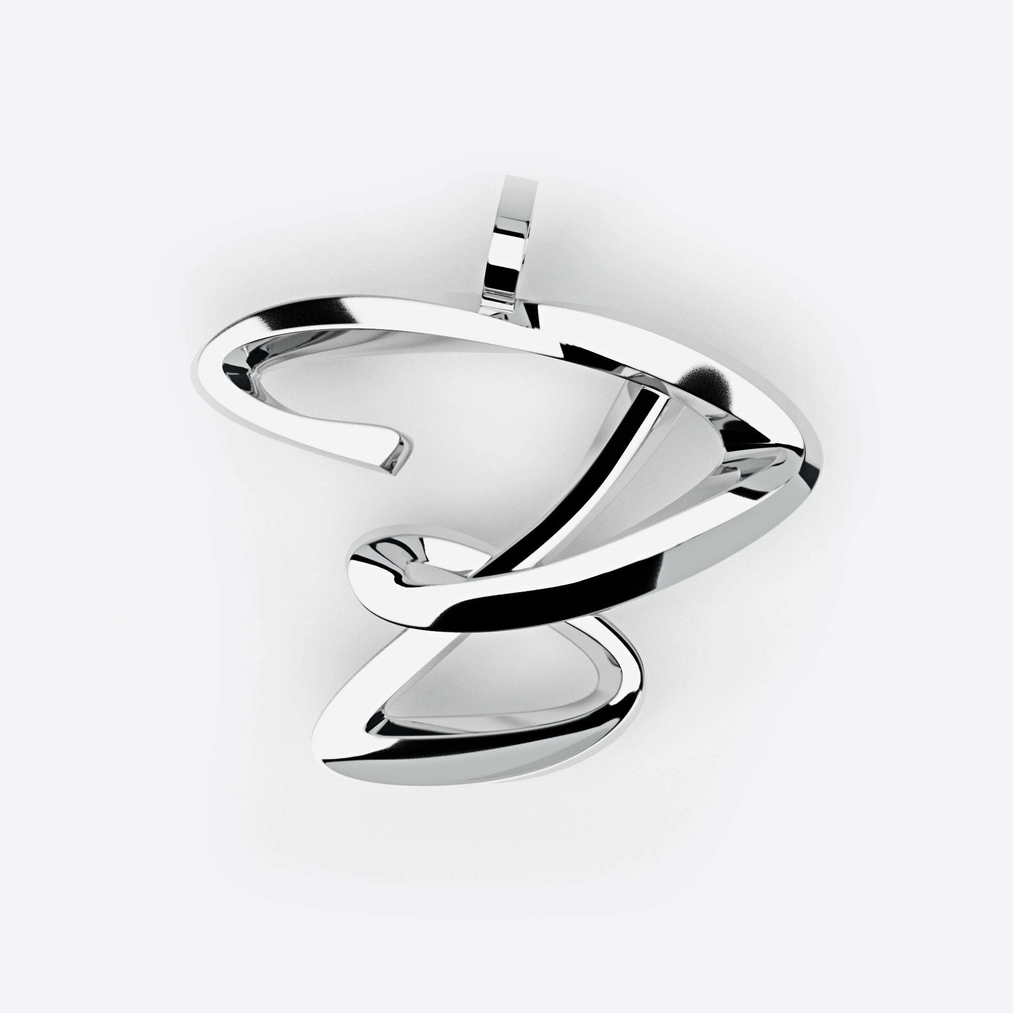 Sterling silver initials pendant necklace with three-dimensional script design and polished finish