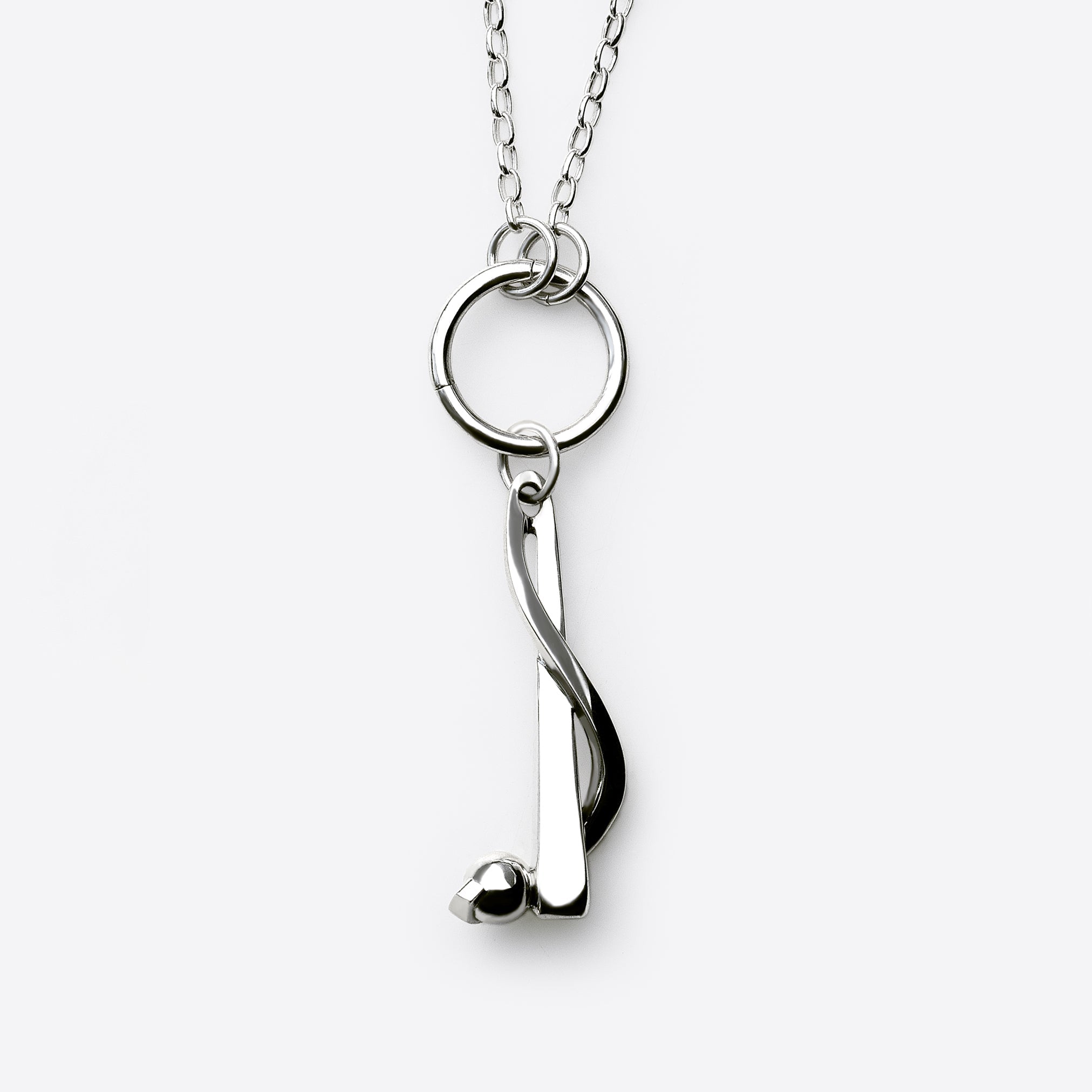 Sterling silver bat-and-ball charm necklace with modern design and polished finish