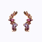 Leda Earrings 18K Rose Gold Vermeil with amethyst, rhodolite, pink tourmaline, and white topaz gemstones in a delicate, healing-inspired hoop design
