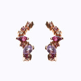Leda Earrings 18K Rose Gold Vermeil with amethyst, rhodolite, pink tourmaline, and white topaz gemstones in a delicate, healing-inspired hoop design