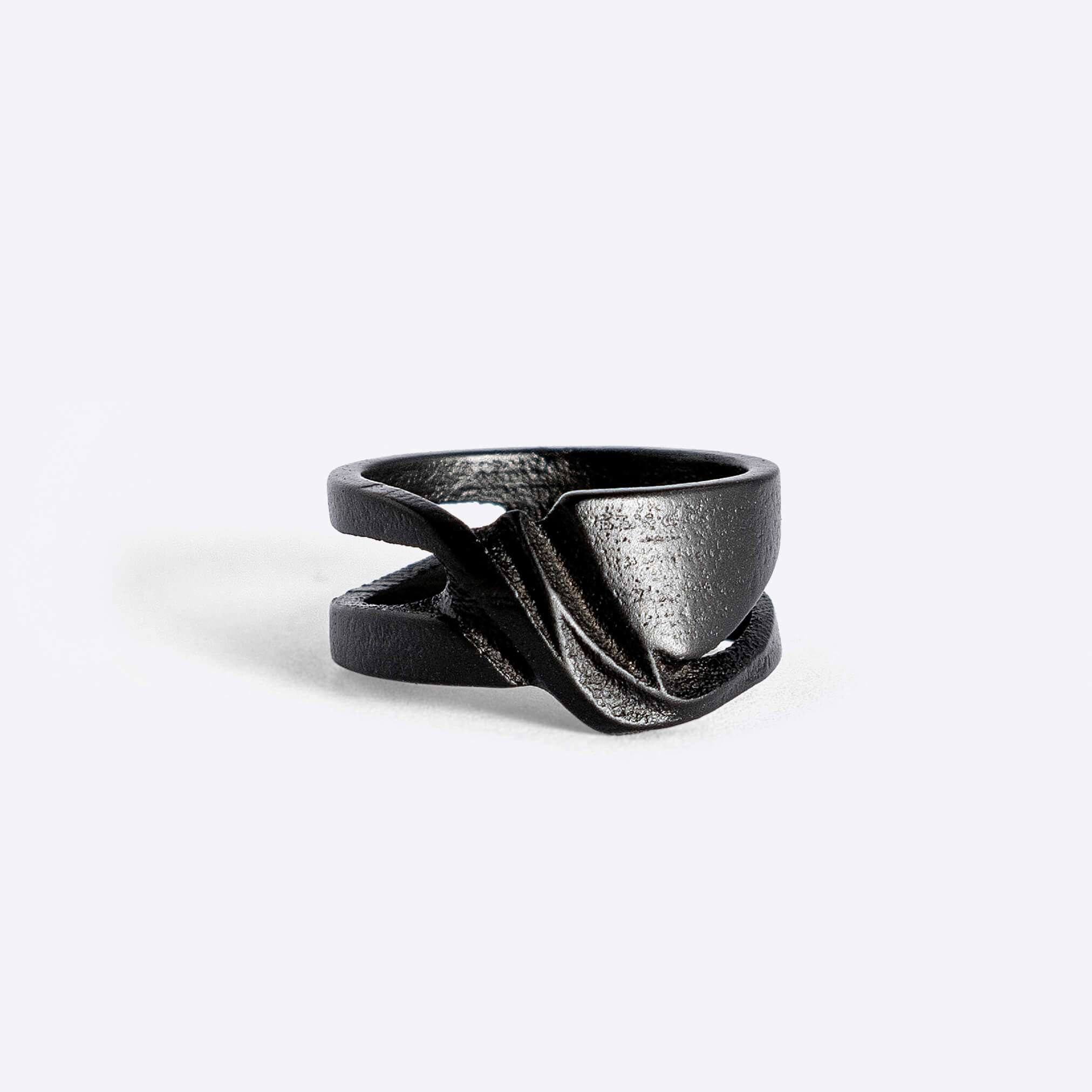 Velum Steel Ring in gray steel with drapery-inspired curved design and open back split bands