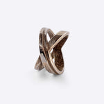 X Steel Ring with crossing tapering lines and precision edge detailing in stainless steel bronze finish