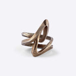 bronze L Steel Ring with twisting L-shaped design and textured finish