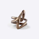 bronze L Steel Ring with twisting L-shaped design and textured finish