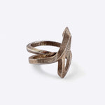 L Steel Ring with twisted lines design in textured bronze finish