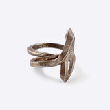 L Steel Ring with twisted lines design in textured bronze finish