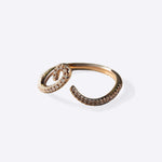 14K gold Hydra Diamond Ring with oval loop and round brilliant diamonds on an open band