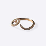 14K gold Hydra Diamond Ring with oval loop and round brilliant diamonds on an open band