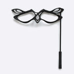 LACE's exquisite 3D-printed gray nylon masquerade mask with intricate linework and precision edge detailing on stick handle