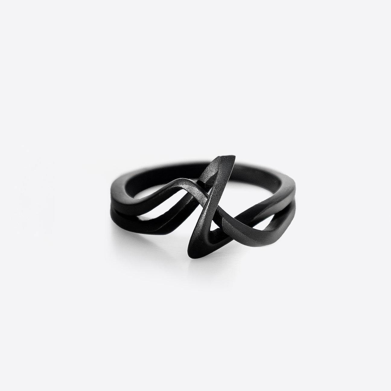 Amare Stainless Steel Ring with twisted loose knot design in black PVD finish
