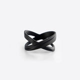 Black Stainless Steel X ring with precision edge detailing and crossing tapering lines design