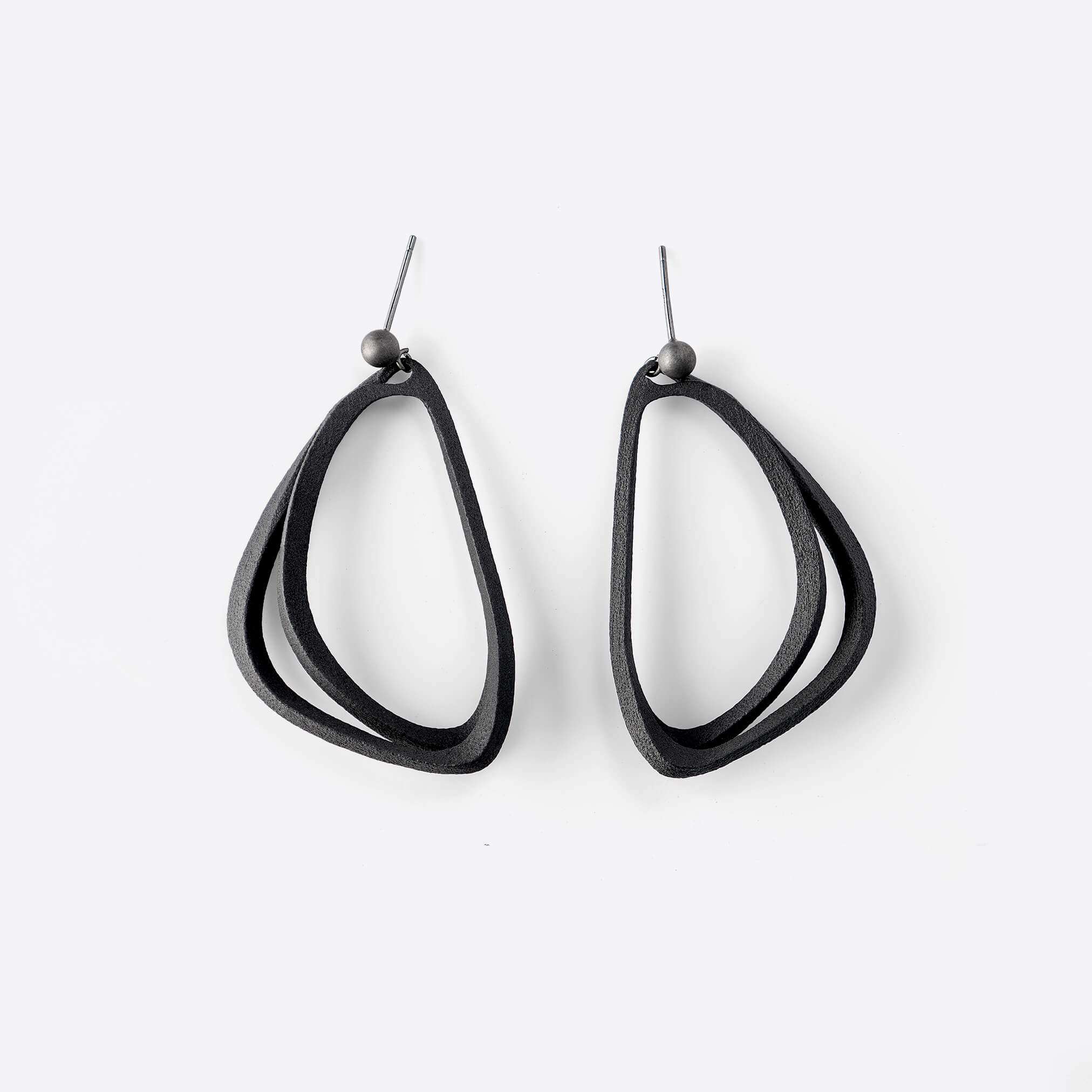 Aura Carbon lightweight 3D printed carbon fiber hoop earrings with angled loop design