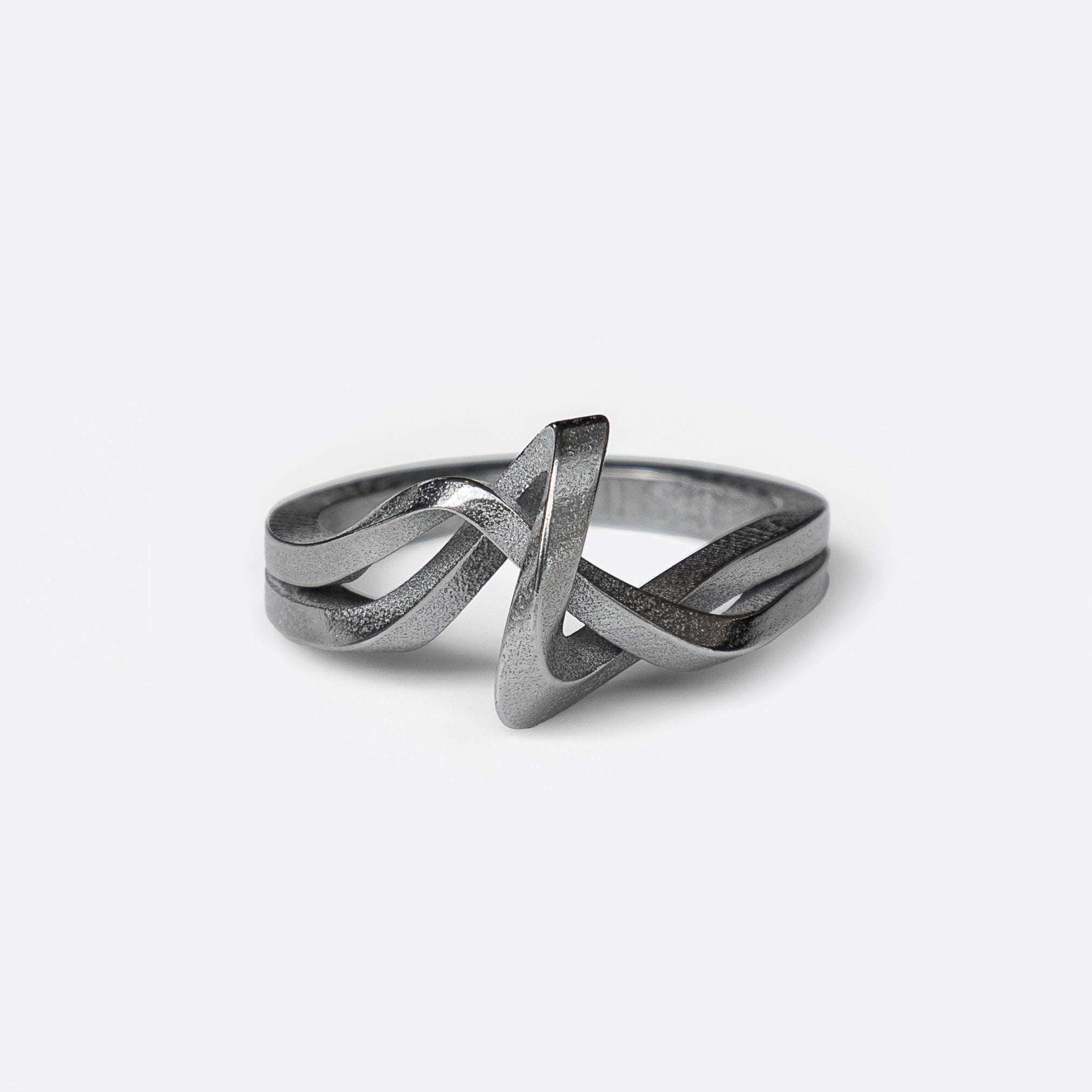Amare Stainless Steel Ring with loose knot design and twisted lines in stainless steel finish