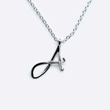 Sterling silver initials pendant necklace with scripted letter A on 16-inch chain