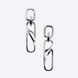 Sterling silver dangle earrings with three connected twisted square links, modern elegant design