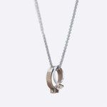 Machina L necklace with stainless steel 24-inch Rolo chain and two signature rings hanging
