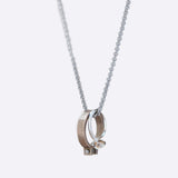 Machina L necklace with stainless steel 24-inch Rolo chain and two signature rings hanging