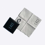 Jewelry polishing cloth made of soft microfiber with LACE branding and black box packaging