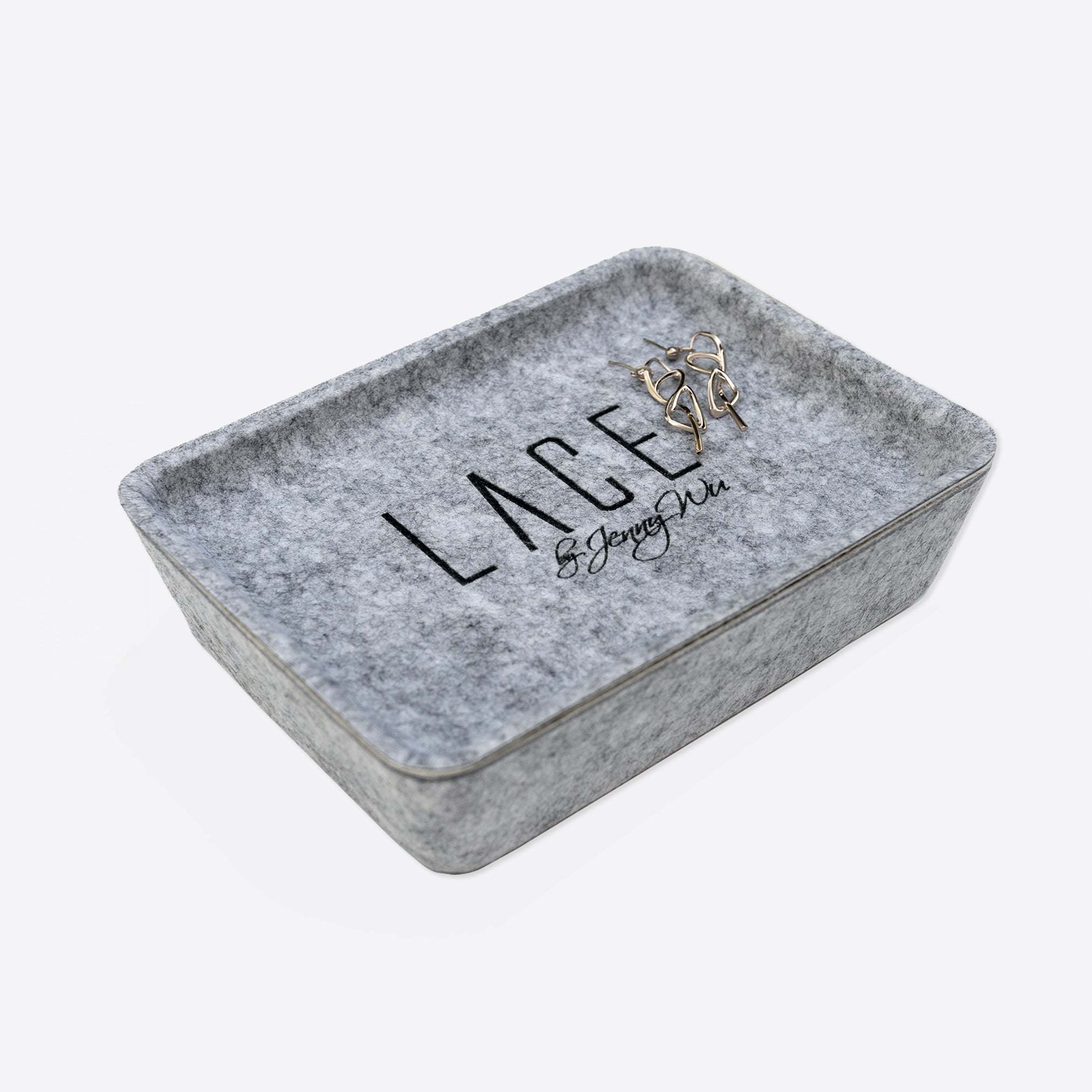 LACE Felt Jewelry Box light gray felt with detachable lid and modern design for storing jewelry and accessories