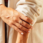 Vina Diamond Ring in 14K rose and white gold with pave diamonds worn on hand
