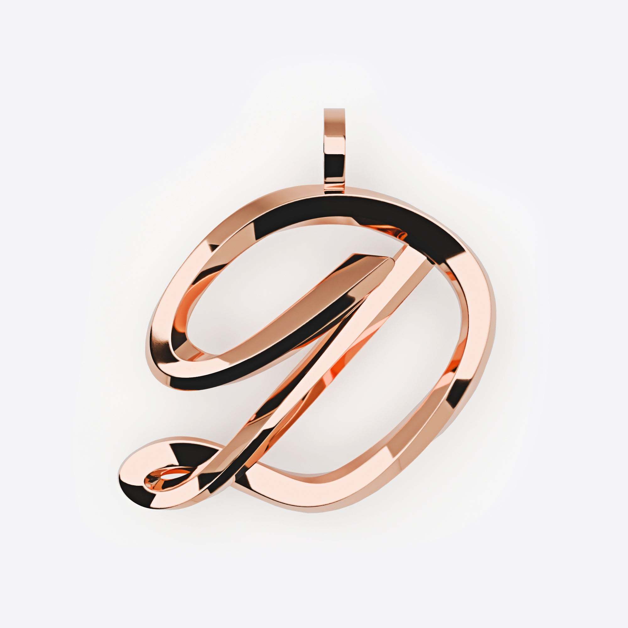 Rose gold initials pendant letter D with precision edge detailing and 16-inch chain
