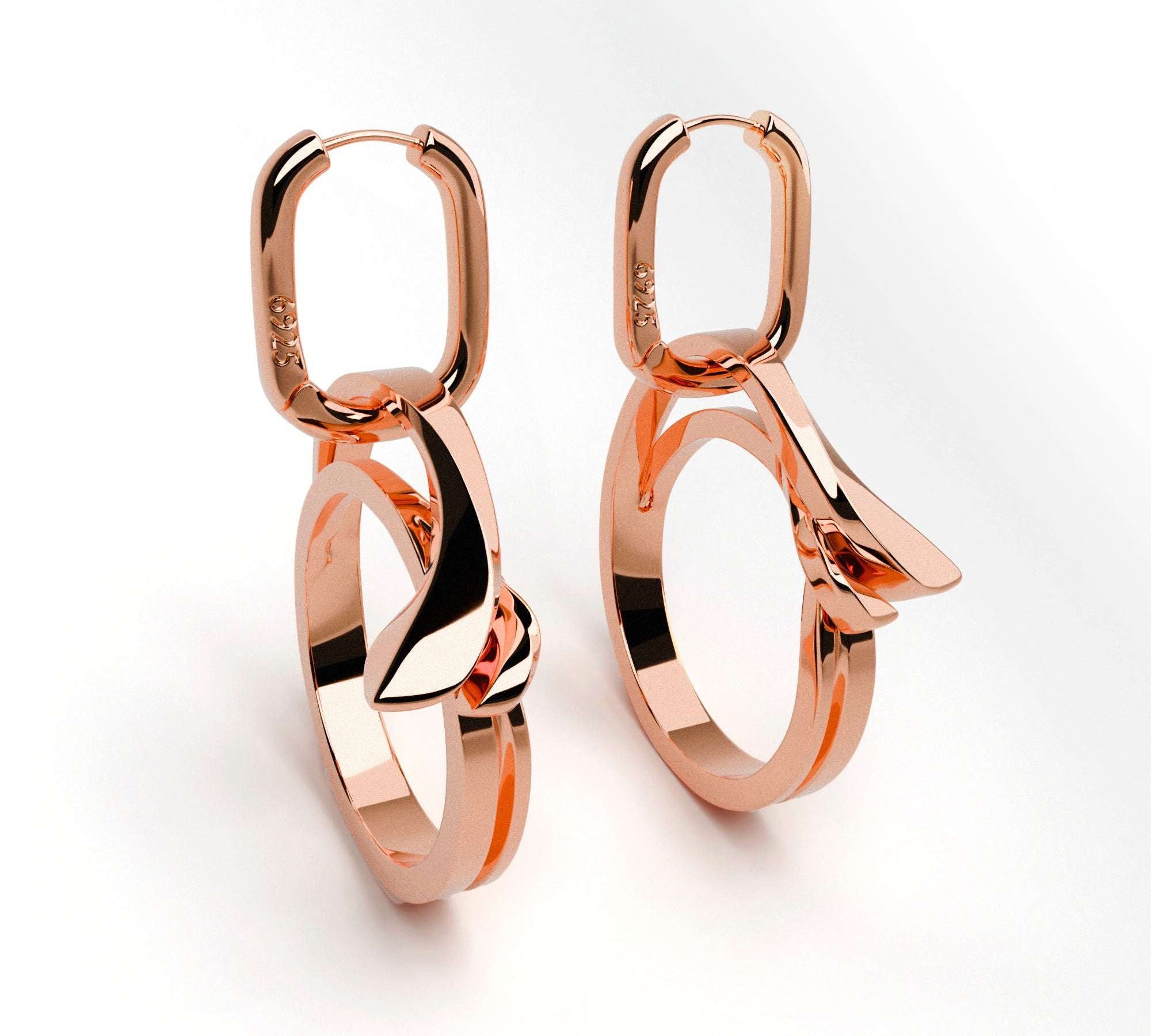 Rose gold vermeil Halo earrings with detachable hoop and dangling charm design