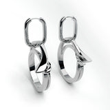 Sterling silver Halo earrings with detachable dangly hoop charms and modern sculpted design
