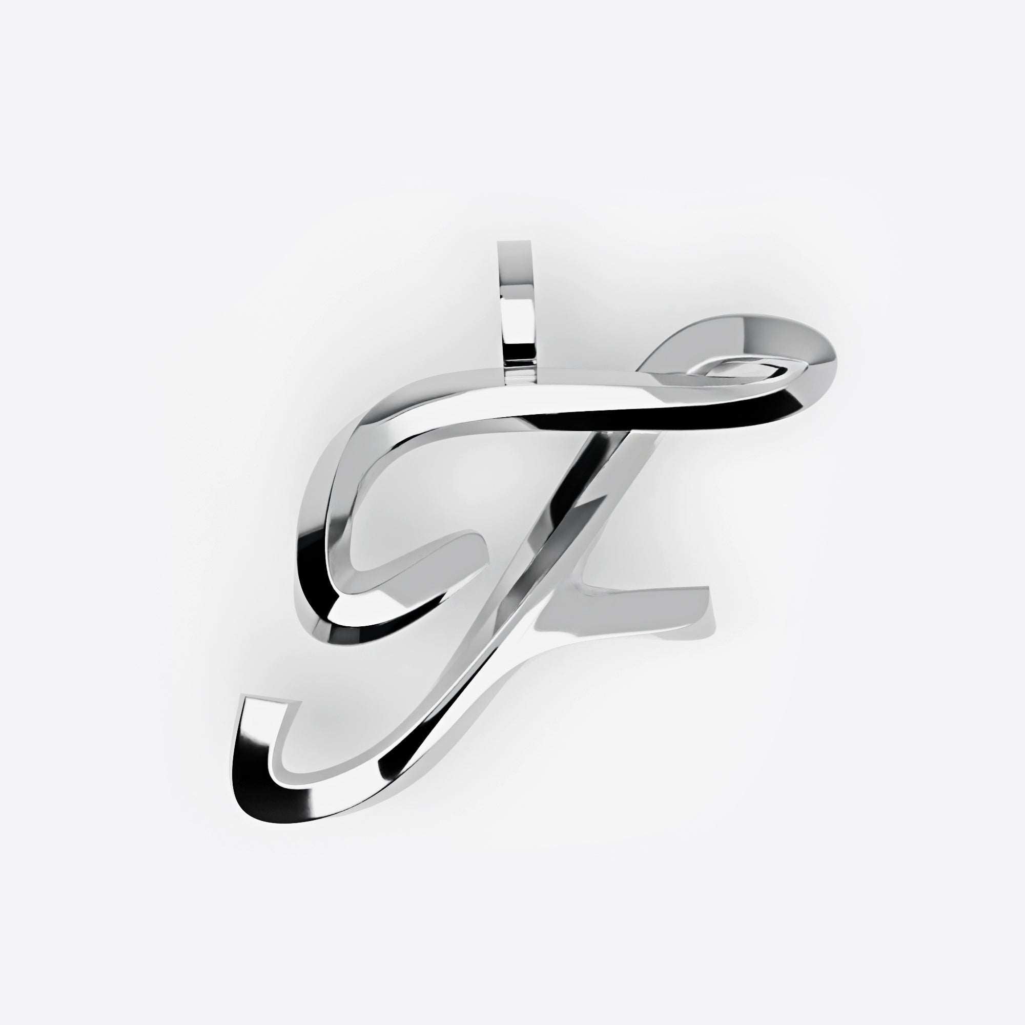 Sterling silver initials pendant with polished script design and precision edge detailing