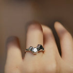 Hexa Ring Top sterling silver hexagonal sculptural ring on finger