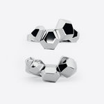 Sterling silver Hexa Rings Set featuring hexagonal geometric design with undulating surfaces, two rings designed to nest together forming a statement ring.