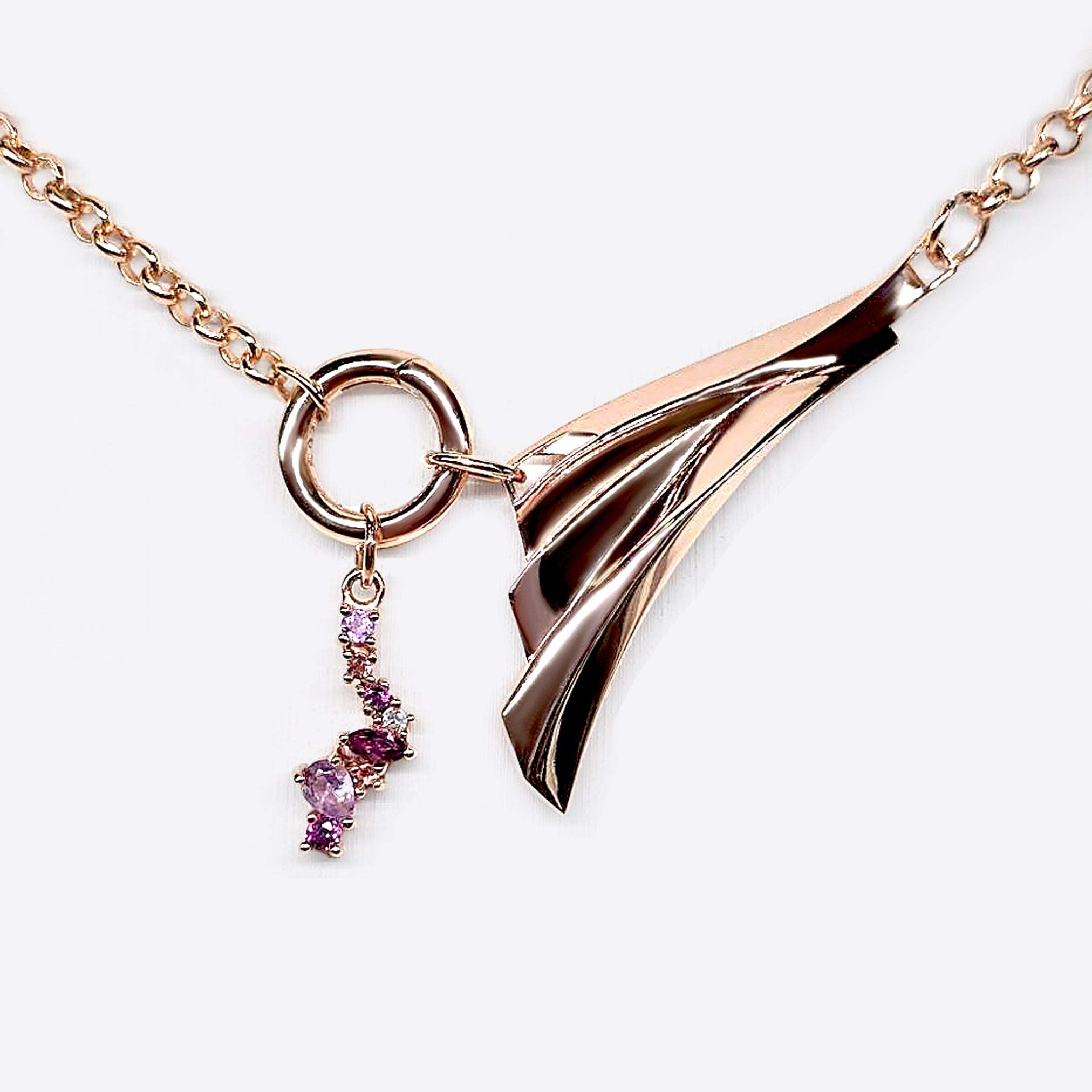 Leda gemstone necklace with amethyst, rhodolite, pink tourmaline, white topaz in 18K rose gold vermeil