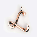 Rose gold initials pendant necklace with elegant script design and 16-inch chain