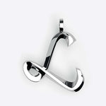Sterling silver initials pendant necklace with script letter L and precision edge detailing