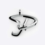 Sterling silver 3D script letter J initials pendant necklace with precision edge detailing