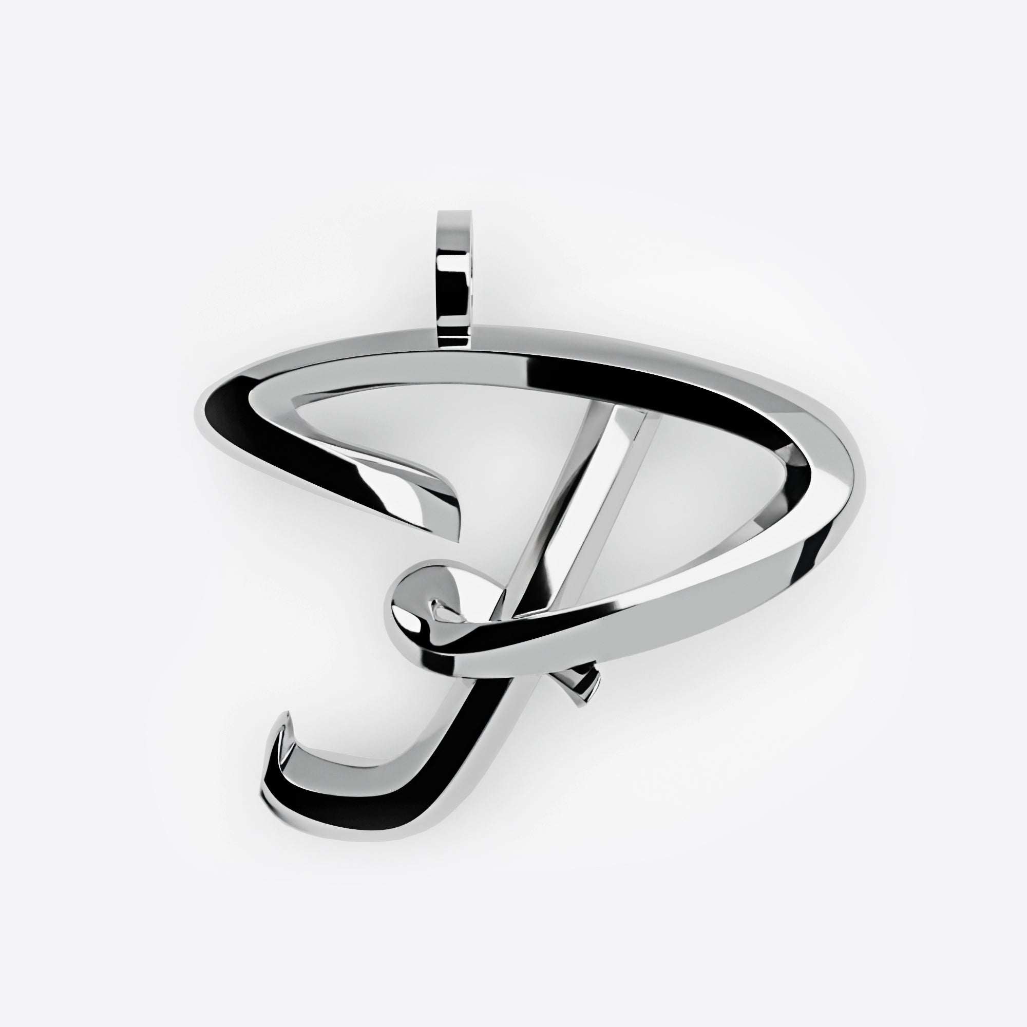 Sterling silver 3D script letter J initials pendant necklace with precision edge detailing