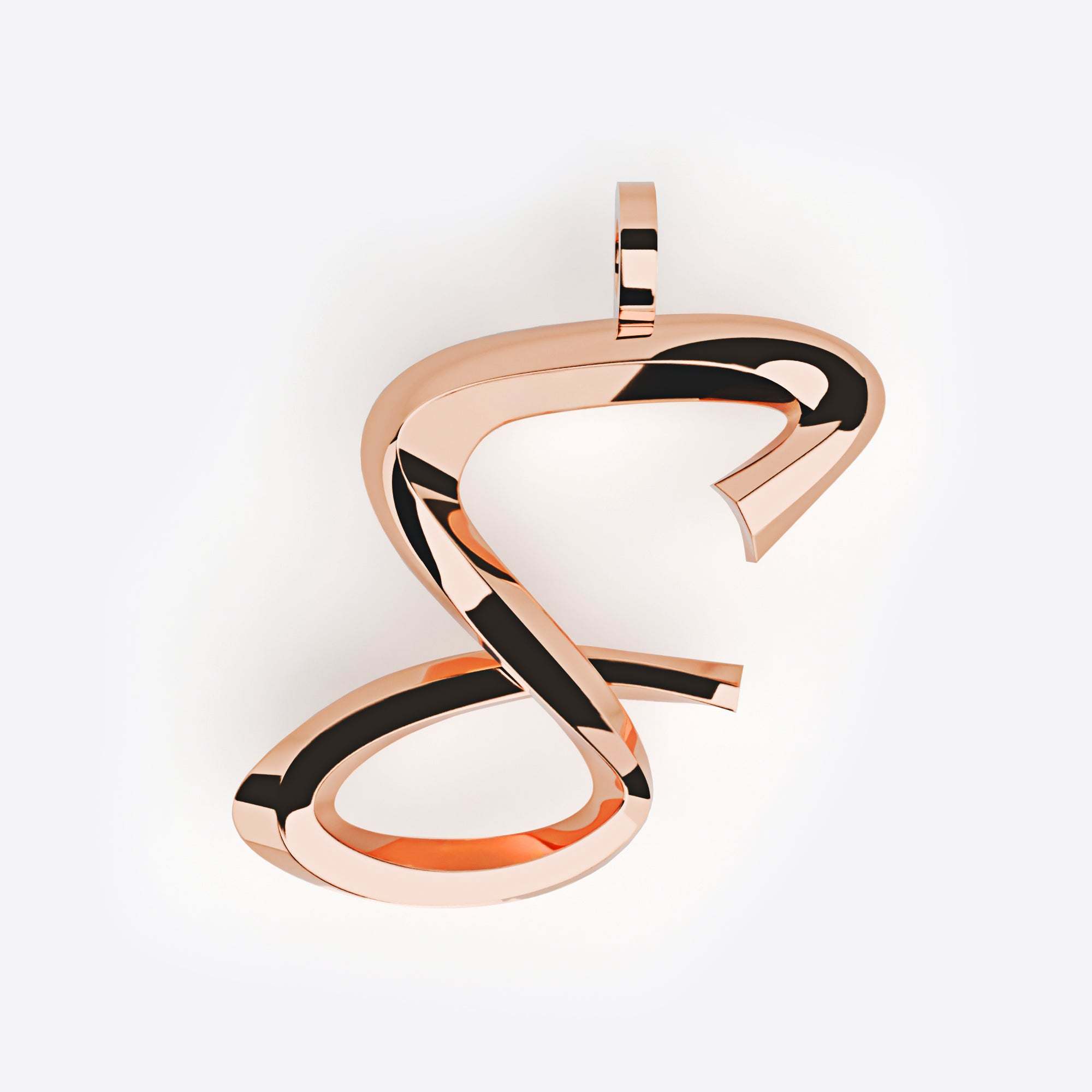 14K rose gold initials pendant with precision edge detailing and 3D script design