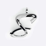 Sterling silver initials pendant necklace with 3D script and precision edge detailing