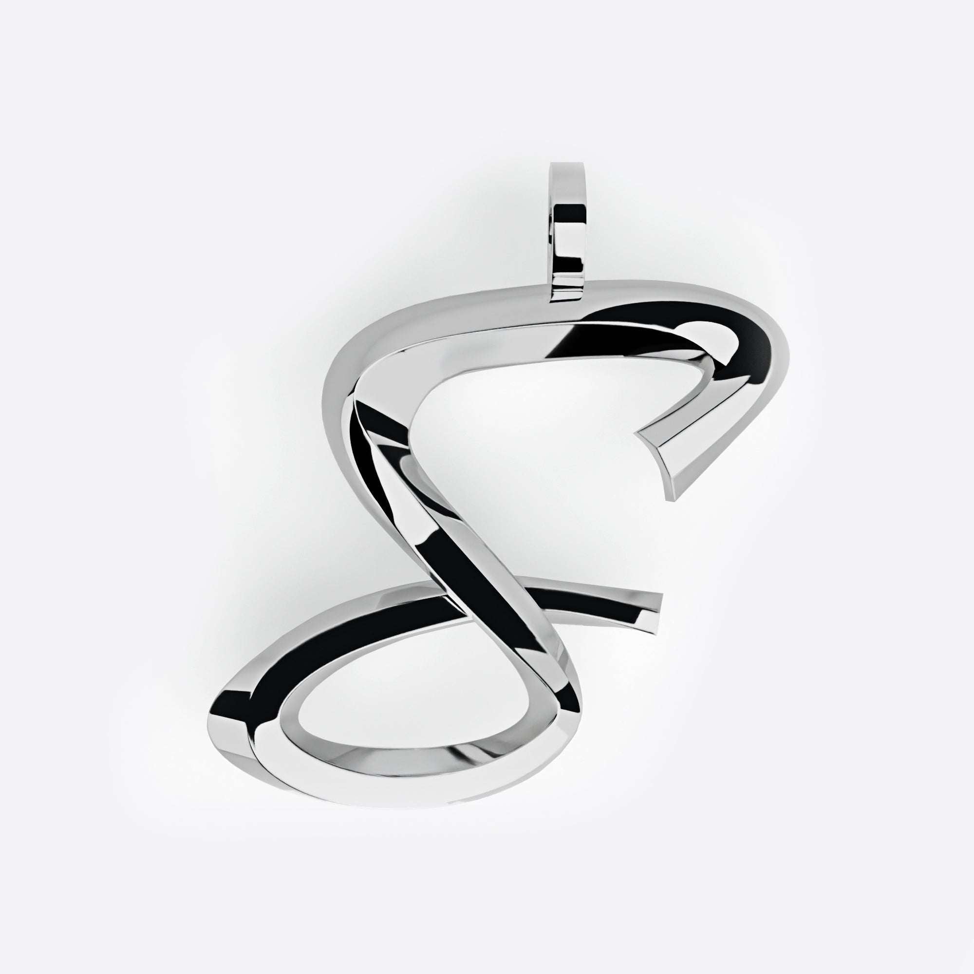 Sterling silver initials pendant necklace with 3D script and precision edge detailing