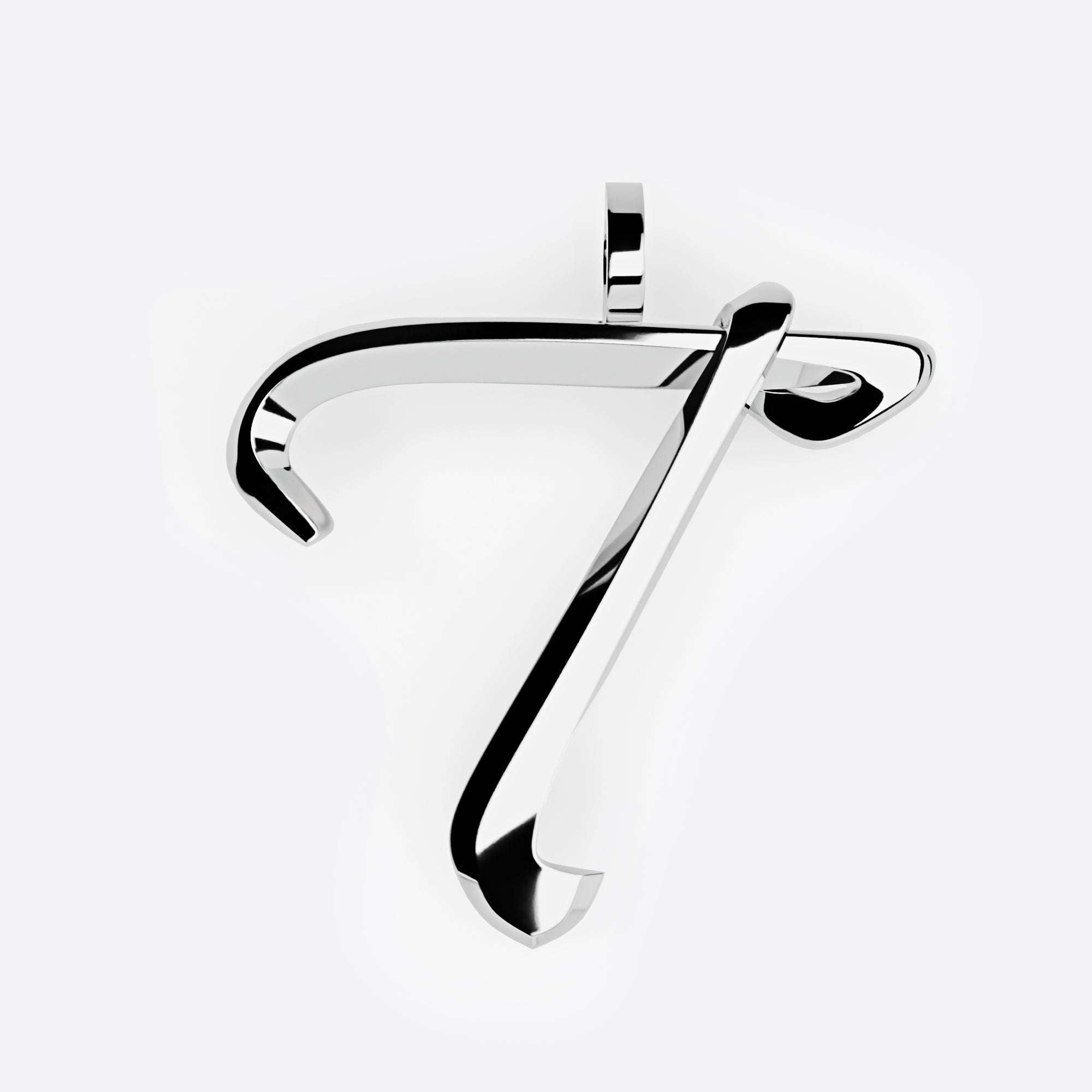 Sterling silver initials pendant necklace with three-dimensional script design and precision edge detailing