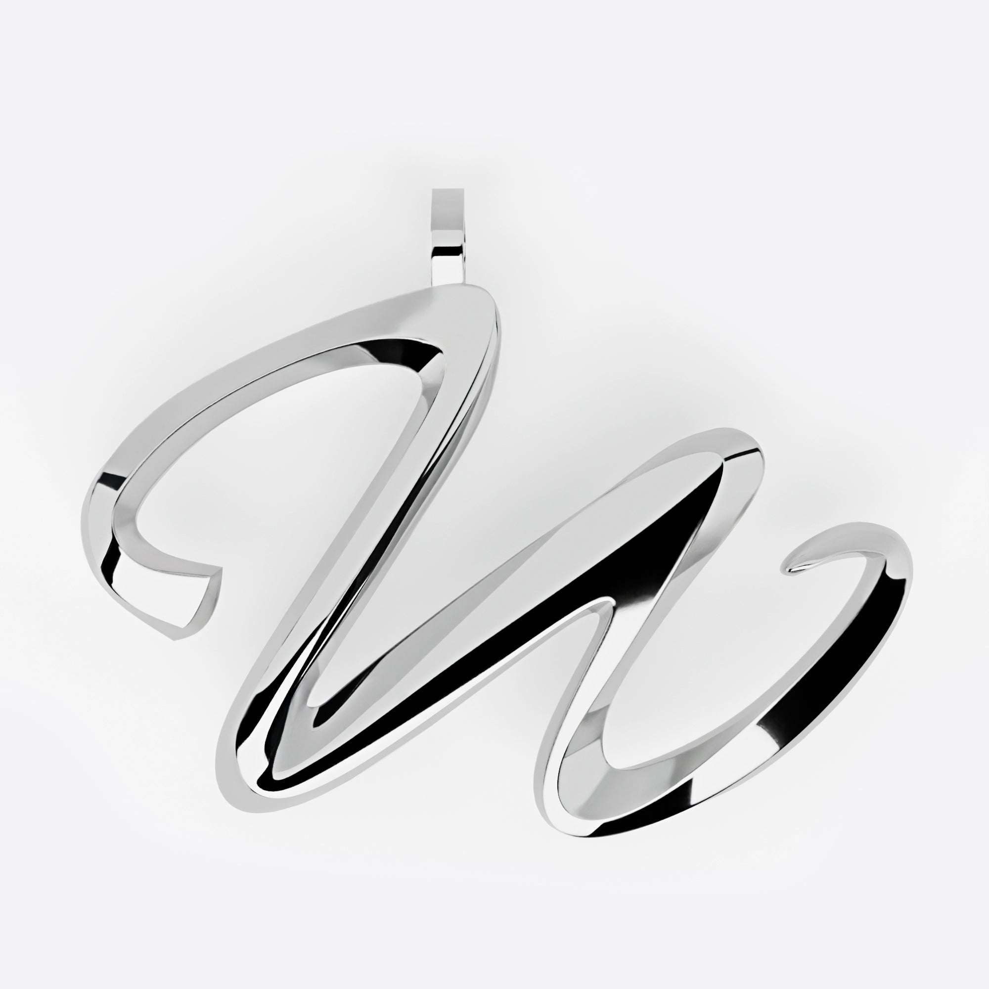Sterling silver initials pendant necklace with elegant script design and precision edge detailing
