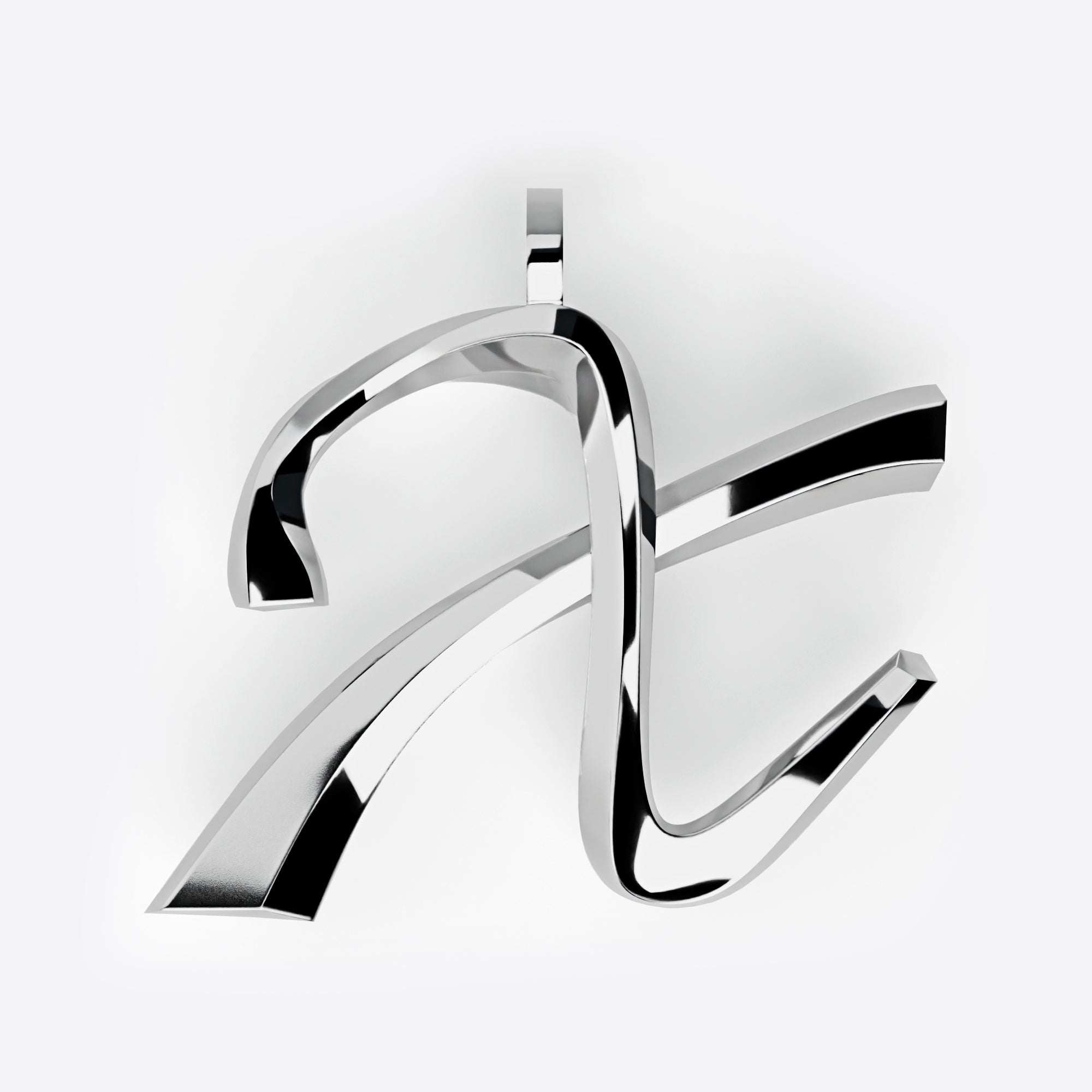 Sterling silver initials pendant with polished three-dimensional script design