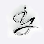 Sterling silver 3D script initials pendant with polished finish and delicate edge detailing
