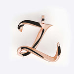 Rose gold initials pendant with script letter Z, 3D design, premium quality