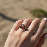 Hexa Rings Set in 18K Rose Gold Vermeil on finger showcasing hexagonal design