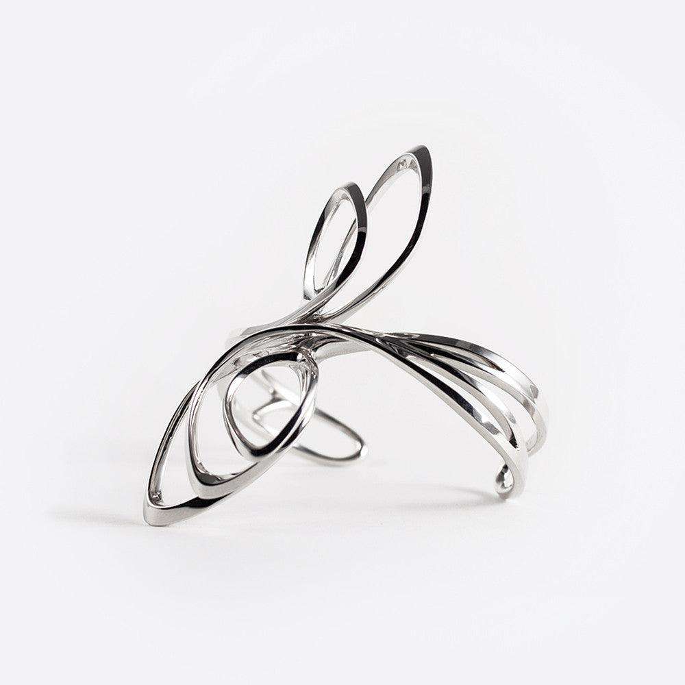 Sterling silver Flora Cuff with elliptical petal design and elegant open structure