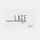 LACE by Jenny Wu $50 gift card with brand logo and value on white background