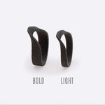 gray nylon Amos Sample Ring with twisting band design labeled bold and light options