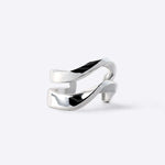 Sterling silver Linea Ear Cuff with two twisting parallel bands and modern design